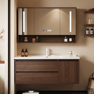Modern Bathroom <b>Vanity</b> with LED Light <b>Mirror</b> - Bathroom Cabinet with Integrated Sink, Wood Finish & Ample Bathroom Storage - Product Image 2