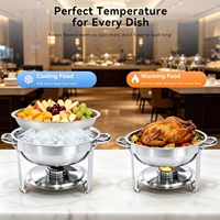 Plat de service rond en acier inoxydable de 4,5 L avec couvercle en verre et support de couvercle, ensemble complet pour buffet et maintien au chaud des aliments