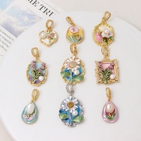 Pendentif Monet Garden en perle naturelle, cuivre, tournesol et tulipe, style peinture à l'huile, plaqué or véritable, accessoires de collier DIY