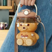 Usine En Gros Ours Bouteille D'eau D'été Enfants Belle Tasse De Paille Portable Avec Poignée Grande Capacité Bouteille D'eau En Plastique