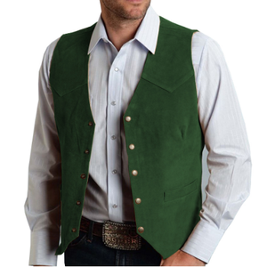 Chaleco de cuero de ante para <span class=keywords><strong>hombre</strong></span>, chaqueta sin mangas de estilo vaquero vintage, <span class=keywords><strong>chalecos</strong></span> de <span class=keywords><strong>boda</strong></span> ajustados - Product Image 5