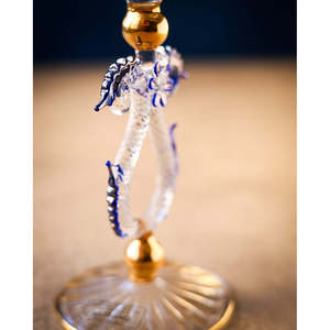 Coppia di Bicchieri in Vetro di Murano con Dettagli Blu e Oro 8,5x22cm e 7,5x26cm - Product Image 1