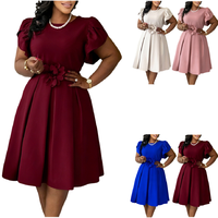 Vestidos de Verano Modernos C8657 para Mujer, Vestido Casual de Oficina con Cuello Redondo y Mangas Abullonadas, Vestidos Africanos Elegantes para Mujer con Flores