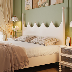 American Style <b>Solid</b> <b>Wood</b> Bed <b>White</b> 1.8M Double Platform Bed Master Bedroom Wedding Bed Light Luxury Retro Princess Style - Product Image 3