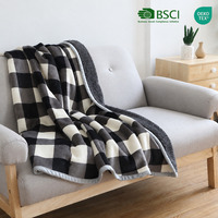 Couverture en flanelle à carreaux Sherpa douce, imprimée, en polaire, double couche, pour canapé et lit, fournisseur en gros OEM ODM personnalisé