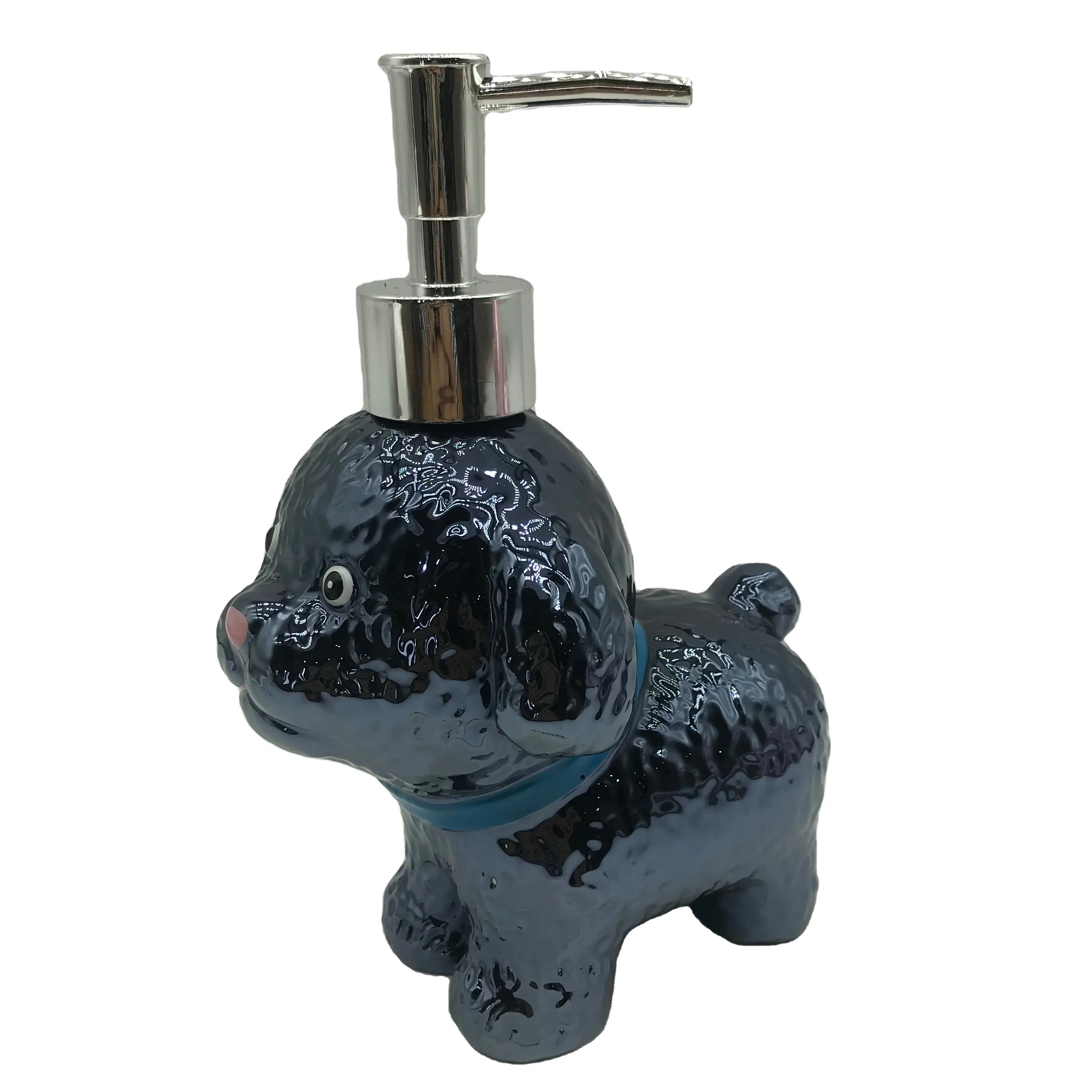 Zwarte Keramische Hond, Vloeibare Zeep Pomp/Lotion Dispenser Met Chroom Metalen Pomp
