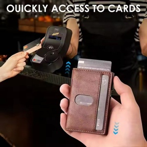 Customize Luxury Designer Credit Id Magnetic Genuine Leather for <b>Card</b> <b>Holder</b> RFID Blocking <b>Slim</b> Minimalist Mens Wallet logo - Product Image 3