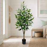 Arbre d'eucalyptus artificiel en soie de 1,5 m (5 pieds) à tronc multiple et feuilles longues, plante verte de luxe moderne pour la maison, le bureau, le hall d'hôtel