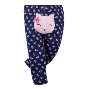 Venta al por mayor otoño Bebé Pantalones chica floral lindo patrón de gato ropa de bebé Bebé Pantalones de invierno para 0-3years