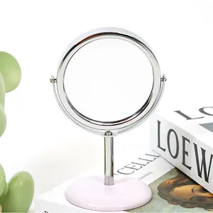 Espelho de maquiagem de metal para mesa, espelho dupla face giratório de 360 graus, pequeno e portátil