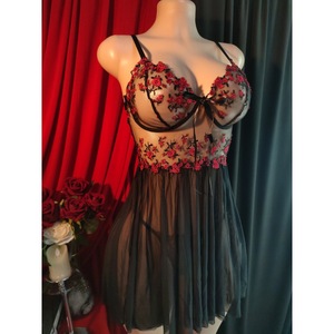 Conjunto de Lencería Sexy de Encaje Transparente, Camisón de Malla con Tirantes, Ropa de Dormir Atractiva para Mujer - Product Image 3