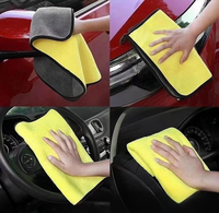 Vente Flash Serviette Professionnelle Double Couche en Polaire Corail à Bordure Jaune et Grise Séchage Rapide Vente en Gros