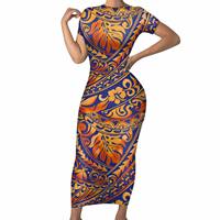 Vente en gros de vêtements fournisseur de robes pour femmes robe vintage jaune profond à imprimé floral polynésien pour femmes robe de grande taille