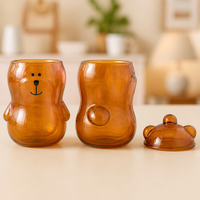Nouvelle conception en verre borosilicate à double paroi, transparente, en forme d'ours de dessin animé, pour café, lait, jus, bière, avec couvercle – Offre spéciale