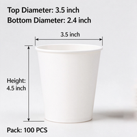 Lot de 100 gobelets en papier blanc jetables, résistants, pour boissons chaudes, avec rebord anti-fuite, pour café et thé