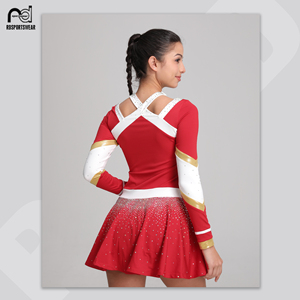 Uniformes de Porristas Personalizados para Niñas de Secundaria, con Lentejuelas, Manga Larga, Color Rosa, con Faldas con Volantes - Product Image 3