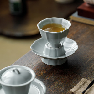 Sky Blue Ru Kiln Stem Tea <b>Cup</b> With Coaster Ceramic Master <b>Cup</b> <b>Set</b> New Chinese Style Home Tea Tasting - Product Image 4