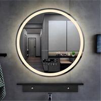Miroir de salle de bain intelligent LED rond mural pour hôtel et maison, avec écran tactile moderne et éclairage LED, incassable