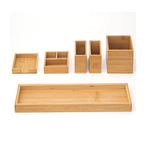 Bamboo Desktop Storage <b>Box</b> <b>Set</b> Rectangle 18L Office Organizer Tidy Standing Type - Product Image 1