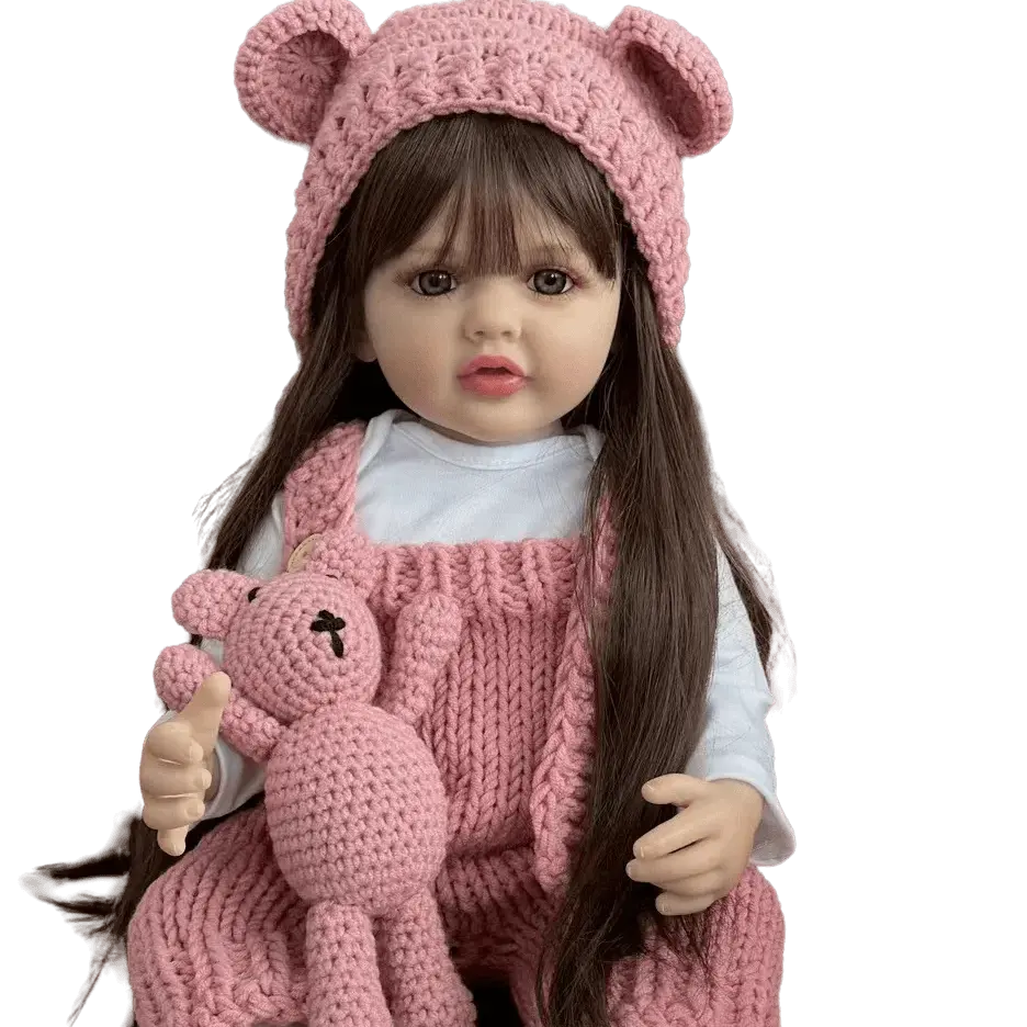 Corpo in Silicone pieno realistico a buon mercato 55 CM 22 pollici marrone capelli lunghi realistico Reborn Baby Girl Doll Toy Princess Toddler Bebe