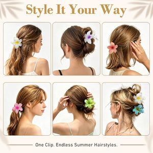 Pince à cheveux florale tropicale en résine brillante, motif fleur de frangipanier hawaïenne, couleur vive, pour femme, estivale - Product Image 4