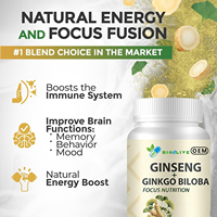 Comprimés végétariens de Ginseng et Ginkgo Biloba Focus Nutrition – Complément alimentaire végétal à base d'extraits naturels de plantes, sans OGM