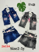 Modèle YQ009, 11,45 dollars, âges 2-5 ans, 3 pièces, un ensemble, vêtements pour bébé fille en jean d'été, ensemble de jeans, ensembles, manteau, t-shirts, jupes