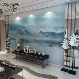 Colomac Custom Chinese Stijl Artistieke Conceptie Inkt Schilderij Landschap Tv Achtergrond Behang Waterdicht Muurschildering