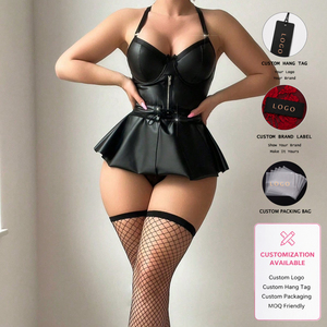 Conjunto de Babydoll de Cuero Sintético con Top Bustier, Falda Peplum, Cremallera Frontal, Estilo Halter, Tallas Grandes, MOQ Bajo, Etiqueta de Marca Personalizada - Product Image 1
