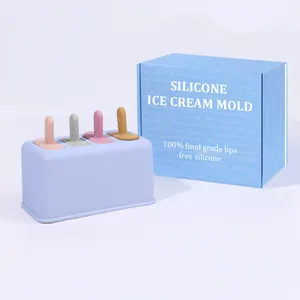 Custom Logo Reusable Easy Release 4 Pieces Ice Cream Silicone Mold Eco-friendly Silicone Commercial Mini Popsicle Molds