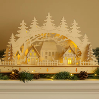 Vente en gros : Nouveauté Décoration de table de Noël en contreplaqué, village de maisons en bois avec lumières LED