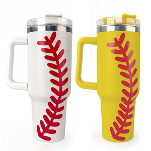 Mug de voyage isotherme en acier inoxydable à double paroi, 40 oz, scellé sous vide, pour thé glacé, café, impression de baseball, gobelet de camping avec poignée - Product Image 1