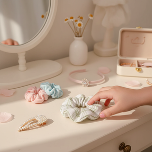 Fascia di gomma per capelli fatta a mano in tessuto pastello per bambini ragazze di tendenza moda stampa strass fiore dolce stile vendita all'ingrosso - Product Image 3