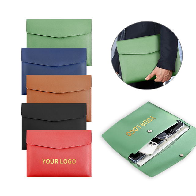 Custom Logo PU Leather Document Pouch Meeting Document Bag Organizer Minimalist Contract Holder Waterproof A4 File Folder