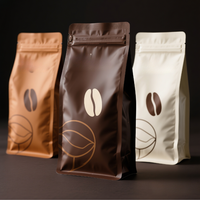 Sachets de café à fond plat personnalisés avec fermeture éclair et valve, design en gravure pour grains entiers