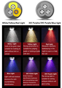 6 in 1ジェムストーントーチテスター懐中電灯ホワイトイエローブルーレッド識別365nm 395nm UV 6ライトUSB-C宝石懐中電灯 - Product Image 5