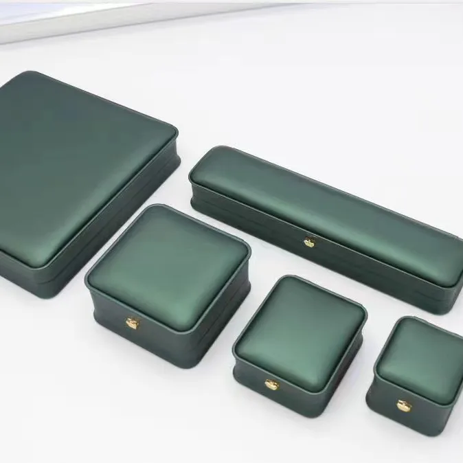 Luxury green PU Leather Jewelry Box With gold Stamping Customized Logo For Jewellery