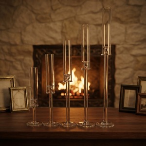 Vente en gros, ensemble de 6 pièces de tubes en <span class=keywords><strong>verre</strong></span>, <span class=keywords><strong>bougeoir</strong></span> ouragan pour décoration de table de mariage - Product Image 2