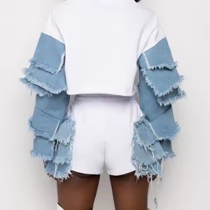 Traje Deportivo Femenino Personalizado OEM de Alta Calidad, Top Corto con Cuello Redondo y Costuras de Mezclilla Retro, Pantalones Cortos con Cintura Elástica, Traje de Algodón para Mujer - Product Image 5