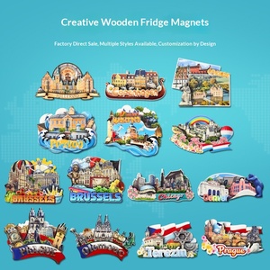 Imán de nevera 3D de madera con diseño de <span class=keywords><strong>ciudades</strong></span> europeas: Praga, Bruselas, Copenhague. Recuerdo de viaje, paisaje urbano, decoración magnética para nevera, regalo. - Product Image 2