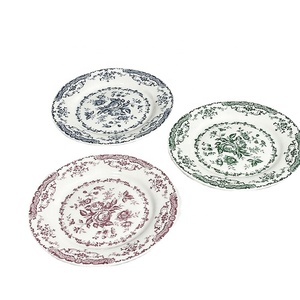 Plato de Postre de Porcelana Ecológico con Diseño Floral Botánico Retro Europeo de 8'' y 10'' con Patrón de Plantas - Product Image 2