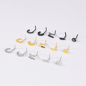 Nouveau anneau de <span class=keywords><strong>nez</strong></span> torsadé en acier inoxydable avec zircon CZ, forme en L, chaîne de <span class=keywords><strong>piercing</strong></span> de <span class=keywords><strong>nez</strong></span>, bijoux à la mode - Product Image 3