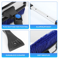 Grattoir à glace et brosse à neige en plastique 2-en-1 rétractable télescopique en aluminium à long manche pour pare-brise de voiture
