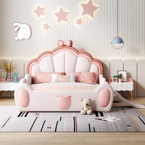 Letto per Bambini Principessa in Pelle NAPPA con Scivolo, Scalinata e Contenitore per Cameretta Ragazze - Product Image 3