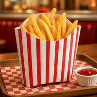 Boîte à frites en papier rayé rouge de haute qualité avec logo personnalisé en usine, écologique, robuste, vente en gros, best-seller