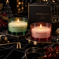 Bocal en verre coloré à profil bas de 700 ml, vert et rouge, pour bougie, idéal pour la collection de cadeaux de table de Thanksgiving