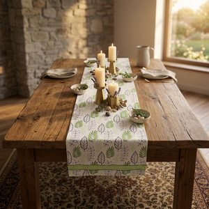 Chemin de table imprimé feuilles de coton, nappe florale réutilisable pour la maison, les fêtes et les mariages - Product Image 2