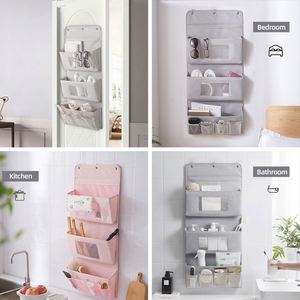 Over the Door Hanging Foldable Square Linen Modern 3-Pocket Wardrobe <b>Storage</b> Bag Drawer for Bedroom <b>Clothes</b> Toys Organizer - Product Image 4
