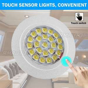 Lampe LED intérieure 12V avec interrupteur tactile pour camping-car, caravane, bateau, camping-car, voiture, lumière de plafond ronde, dôme, toit - Product Image 2