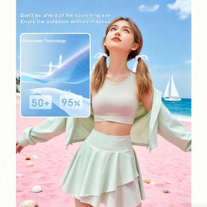 Set da Tennis Fitness sportivo per donna giacca traspirante con cerniera e gonna a pieghe abbigliamento sportivo personalizzato Yoga - Product Image 2